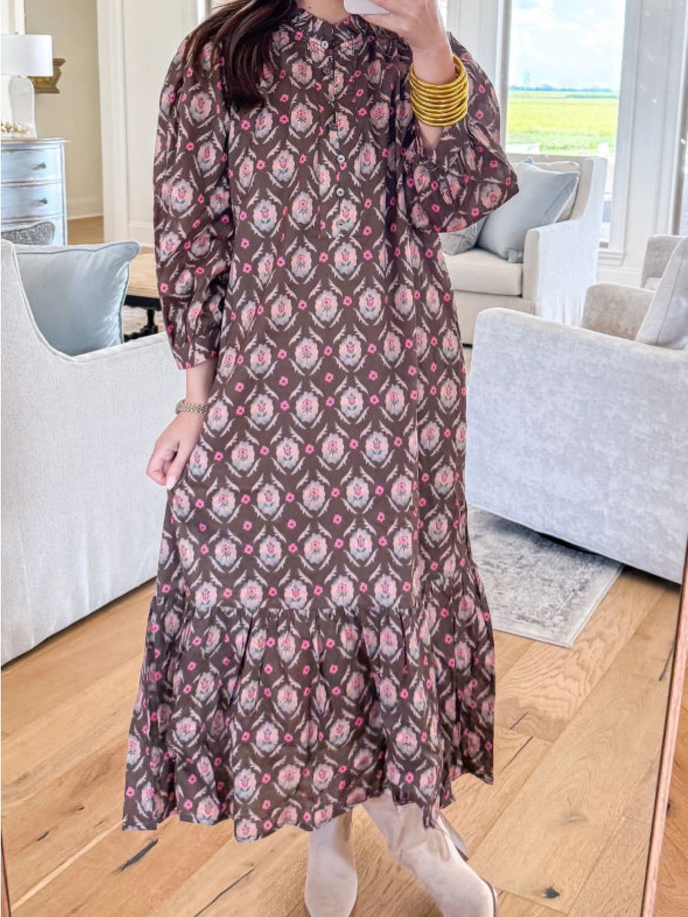 Women’s Brown Floral Long Sleeve Maxi Dress
